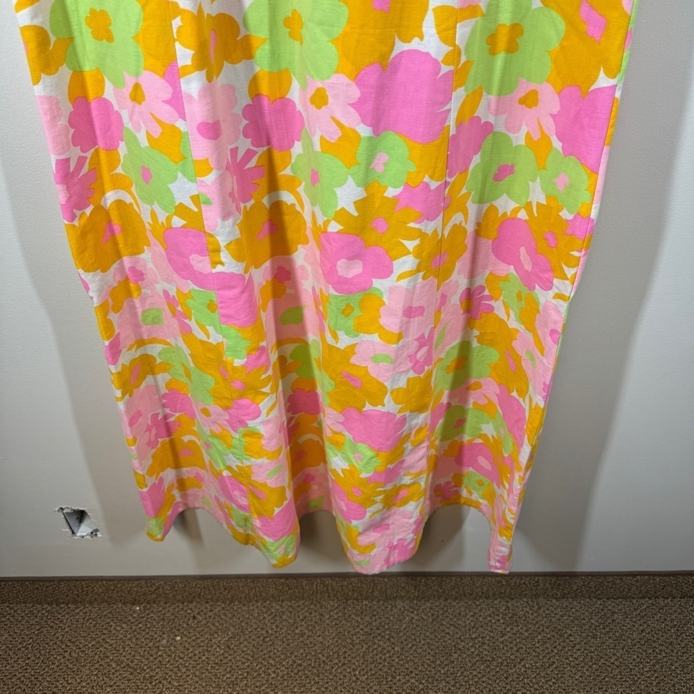 Vintage Handmade 70s Floral Maxi Dress Pink Orange Green Cotton V-Neck Zip Back - Picture 6 of 15